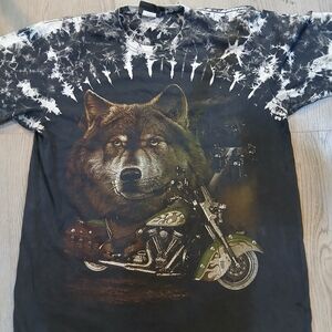 Wolf and Motorcycle Graphic T-Shirt Tye Dye Graphic Tee